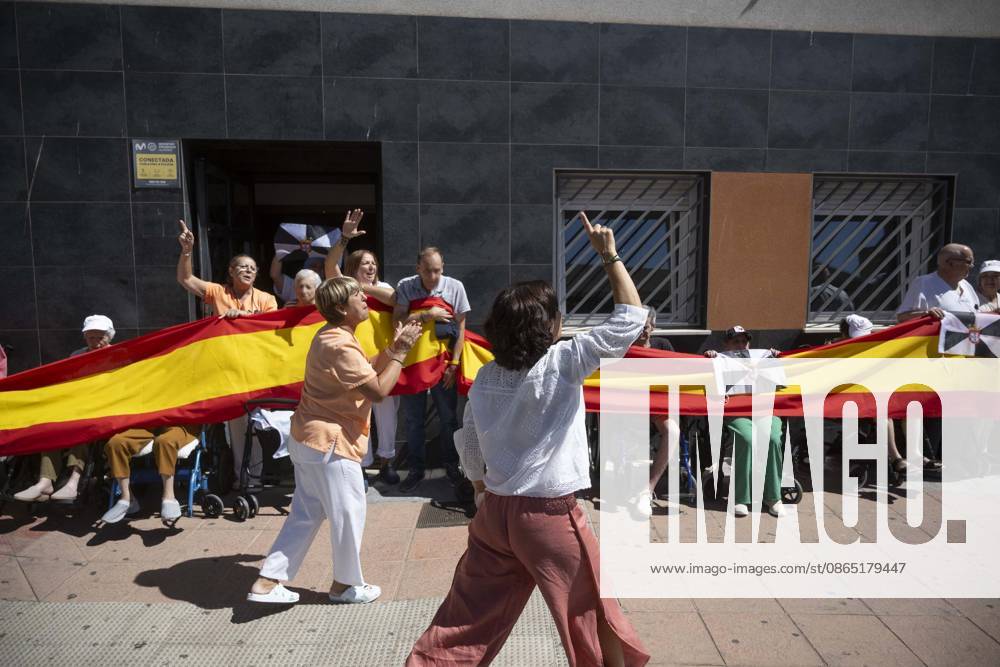 Residents of a social and health care center in Ceuta denounce the lack of safety on the streets. Patients and staff hold up a Spanish flag during a demonstration to denounce the lack of safety on the streets, on August 28, 2026, in Ceuta, Spain. Staff members and patients at the Casa Familiar Nuestra Senora de los Ángeles hold a rally outside the facility to protest the growing lack of safety on the streets caused by the massive influx of migrants. AUGUST 28, 2026. MIGRATION CRISIS. Ceuta Ceuta, Spain