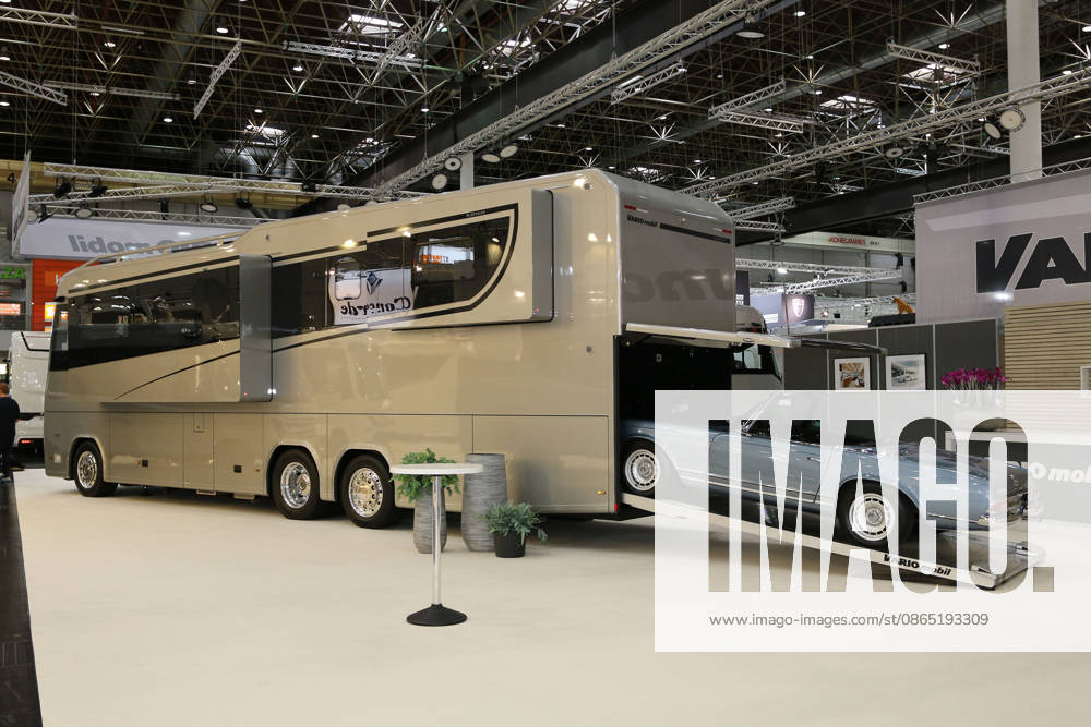 VARIO mobil Perfect¯1200¯QS PLATINUM Variomobil luxury motorhome based on a Mercedes-Benz Actros 2553 3-axle chassis, 12 meters long, one of the most expensive at the show, priced at approximately 2.2 million euros, featuring a Mercedes-Benz 230 SL Pagod