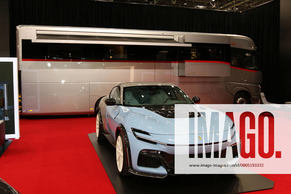 Ferrari Purosangue by NOVITEC ESTESO WIDEBODY 1 of 1 in front of a Dembell luxury motorhome, Caravan Salon Düsseldorf, August 28, 2026, Messe Düsseldorf, the world’s leading trade fair for mobile travel, the world’s largest trade fair for motorhomes and caravans, camping and caravanning, mobile vacations, Düsseldorf D