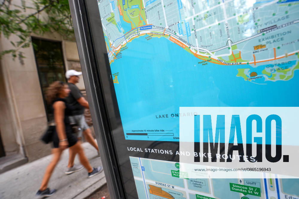 Daily Life in Toronto TORONTO, CANADA - AUGUST 28 : A bike-share map showing Lake Ontario is seen on August 28, 2026 in Toronto, Canada. Canada s Prime Minister Mark Carney on Thursday rejected US President Donald Trump’s move to rename Lake Ontario Lake America, saying Canadians will continue to use the lake’s longstanding name. Mert Alper Dervis Anadolu Toronto Canada. Editorial use only. Please get in touch for any other usage.