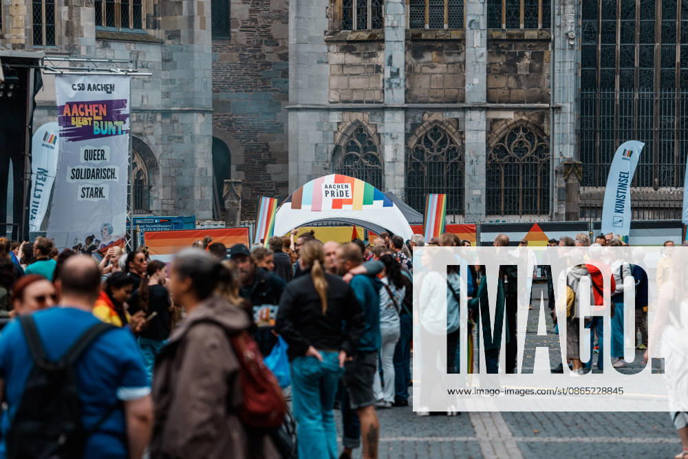 Germany, Aachen CSD, Aachen Pride 2026, Christopher Street Day, Parade, Equality, Anti-queer sentiment, Trans rights, Equal rights, Pride flag in front of Aachen Cathedral, Merch