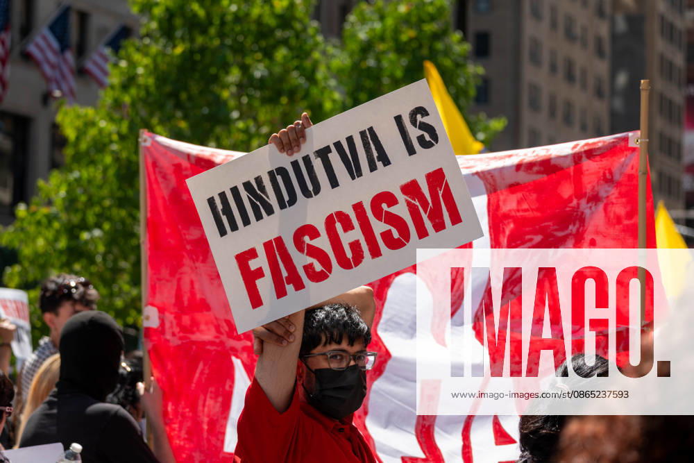 New York, NY- August 29: People Protest Against the RSS Chief Mohan Bhagwat, Hindu Nationalism,, and Hindutva in Front of Madison Square Garden on August 29, 2026. This protest is due to RSS Chief Mohan Bhagwat speaking at Madison Square Garden as attendees begin to show up and clashes arise. Credit: AdMedia USA - ZUMAa123 20050930_zaa_a123_037