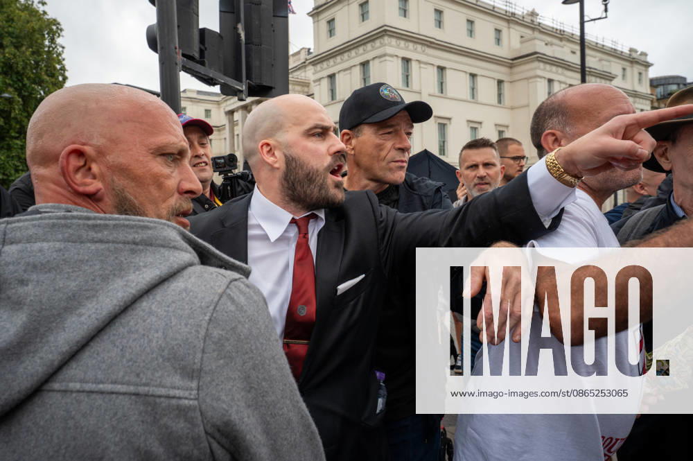 UKIP leader Nick Tenconi seen during the No to Sharia Law protest in central London. UKIP leader Nick Tenconi led supporters on a march and rally through central London calling for an end to Sharia law in Great Britain. The demonstration, organized under the banner No to Sharia Law, was met by a counter-protest. Tensions rose at the start of the march, with counter-protesters pushing against police officers as officers attempted to keep the opposing groups apart. The Metropolitan Police had imposed conditions on both demonstrations to prevent serious disorder. London United Kingdom - ZUMAs197 20260829_aaa_s197_175