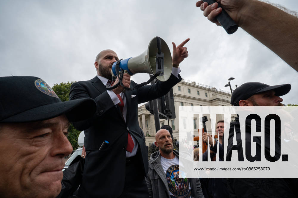 UKIP leader Nick Tenconi seen during the No to Sharia Law protest in central London. UKIP leader Nick Tenconi led supporters on a march and rally through central London calling for an end to Sharia law in Great Britain. The demonstration, organized under the banner No to Sharia Law, was met by a counter-protest. Tensions rose at the start of the march, with counter-protesters pushing against police officers as officers attempted to keep the opposing groups apart. The Metropolitan Police had imposed conditions on both demonstrations to prevent serious disorder. London United Kingdom - ZUMAs197 20260829_aaa_s197_180