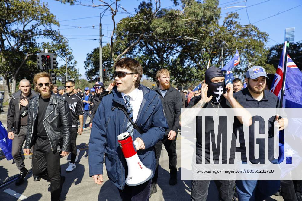 Far-right influencer Hugo â€oeAuspill†Lennon is seen during the March for Australia rally..Hundreds of supporters of the far-right group March for Australia marched through Melbourneâ€⠢s CBD as part of a demonstration focused on freedom of speech and political expression, while counter-protesters gathered separately to oppose the march and its political messages. March for Australia organisers called for the repeal of laws they say restrict political communication, an end to government censorship and constitutional protection for freedom of speech. Melbourne Australia - ZUMAs197 20260830_aaa_s197_020
