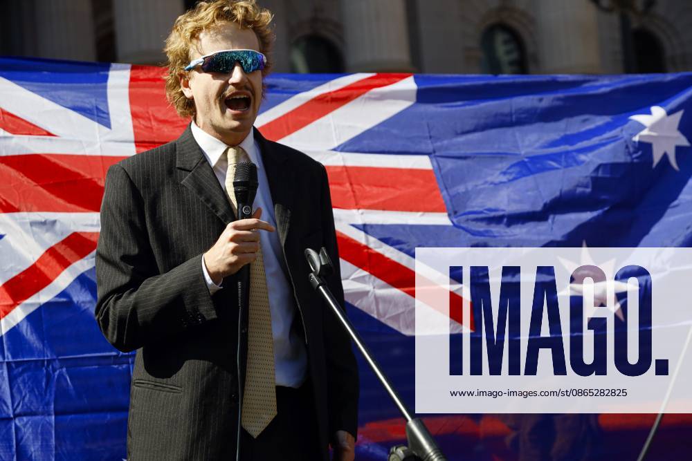 A far-right activist addresses the crowd during a far right March for Australia anti-immigration rally..Hundreds of supporters of the far-right group March for Australia marched through Melbourneâ€⠢s CBD as part of a demonstration focused on freedom of speech and political expression, while counter-protesters gathered separately to oppose the march and its political messages. March for Australia organisers called for the repeal of laws they say restrict political communication, an end to government censorship and constitutional protection for freedom of speech. Melbourne Australia - ZUMAs197 20260830_aaa_s197_025