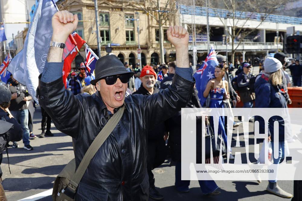 A far-right activist shouts slogans during the rally..Hundreds of supporters of the far-right group March for Australia marched through Melbourneâ€⠢s CBD as part of a demonstration focused on freedom of speech and political expression, while counter-protesters gathered separately to oppose the march and its political messages. March for Australia organisers called for the repeal of laws they say restrict political communication, an end to government censorship and constitutional protection for freedom of speech. Melbourne Australia - ZUMAs197 20260830_aaa_s197_026