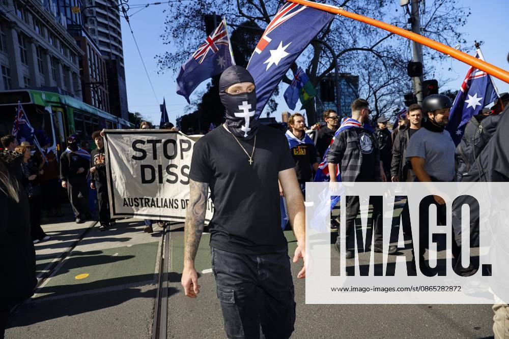 A far-right activist shouts slogans during the rally..Hundreds of supporters of the far-right group March for Australia marched through Melbourneâ€⠢s CBD as part of a demonstration focused on freedom of speech and political expression, while counter-protesters gathered separately to oppose the march and its political messages. March for Australia organisers called for the repeal of laws they say restrict political communication, an end to government censorship and constitutional protection for freedom of speech. Melbourne Australia - ZUMAs197 20260830_aaa_s197_038