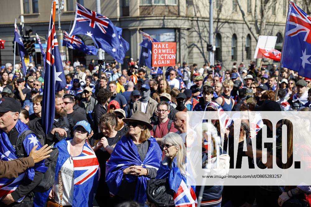 Flags and banners fill MelbourneÃ¢â‚¬â ¢s streets as far-right activists march through the CBD..Hundreds of supporters of the far-right group March for Australia marched through MelbourneÃ¢â‚¬â ¢s CBD as part of a demonstration focused on freedom of speech and political expression, while counter-protesters gathered separately to oppose the march and its political messages. March for Australia organisers called for the repeal of laws they say restrict political communication, an end to government censorship and constitutional protection for freedom of speech. Melbourne Australia - ZUMAs197 20260830_aaa_s197_048
