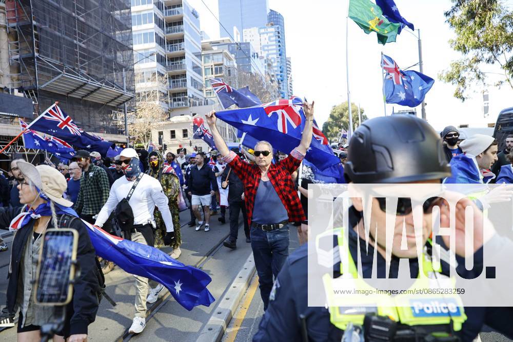 Far-right activists marched through the streets of Melbourne during the rally..Hundreds of supporters of the far-right group March for Australia marched through MelbourneÃ¢â‚¬â ¢s CBD as part of a demonstration focused on freedom of speech and political expression, while counter-protesters gathered separately to oppose the march and its political messages. March for Australia organisers called for the repeal of laws they say restrict political communication, an end to government censorship and constitutional protection for freedom of speech. Melbourne Australia - ZUMAs197 20260830_aaa_s197_051