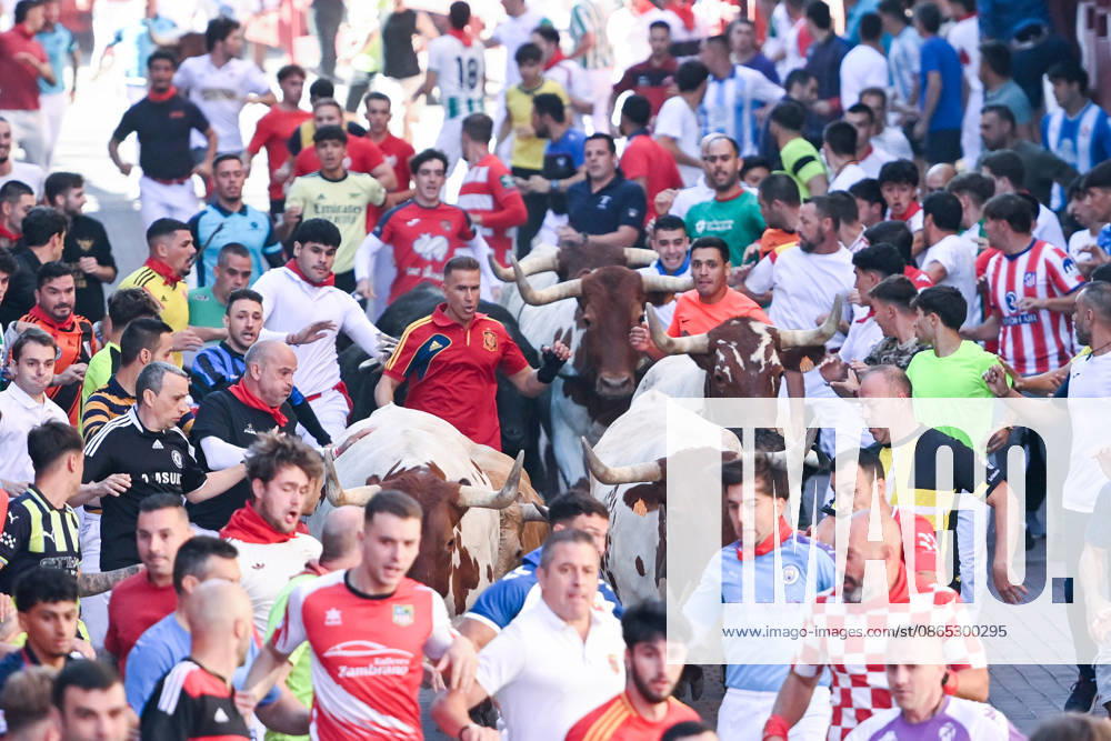 Seventh bull run of the San Sebastián de los Reyes festival in Madrid. Runners during the seventh bull run of the San Sebastián de los Reyes festival, featuring bulls from the Juan Pedro Domecq and Álvaro Núnez ranches, on August 30, 2026, in San Sebastián de los Reyes, Madrid, Spain. This is one of the most iconic events of the patron saint festivities in honor of the Santísimo Cristo de los Remedios. The route is 820 meters long and runs from the pens to the bullring, drawing thousands of runners and spectators. During these days, there is also a nighttime bull run, a bull release, contests, and visits to the pens to see the bulls before the races. AUGUST 30, 2026 BULLS LOCAL FESTIVITIES San Sebastián de los Reyes, Madrid San Sebastián d