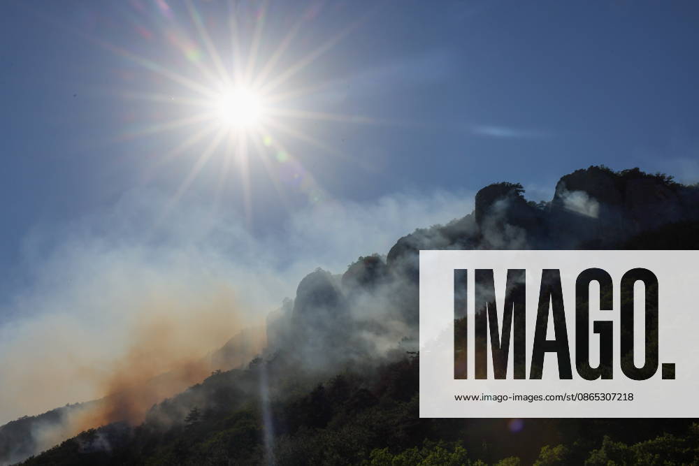 RUSSIA, REPUBLIC OF CRIMEA - AUGUST 30, 2026: Smoke billows from a burning forest on Chishma-Kaya Rocks in the vicinity of Mangul-Kale in the Bakhchisarai District Russia - ZUMAt113 20260830_zaa_t113_166