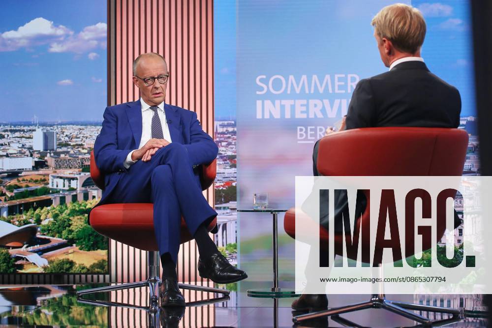 ARD Capital Studio Summer Interview: Chancellor Friedrich Merz (CDU) and Markus Preiß during the interview in the studio