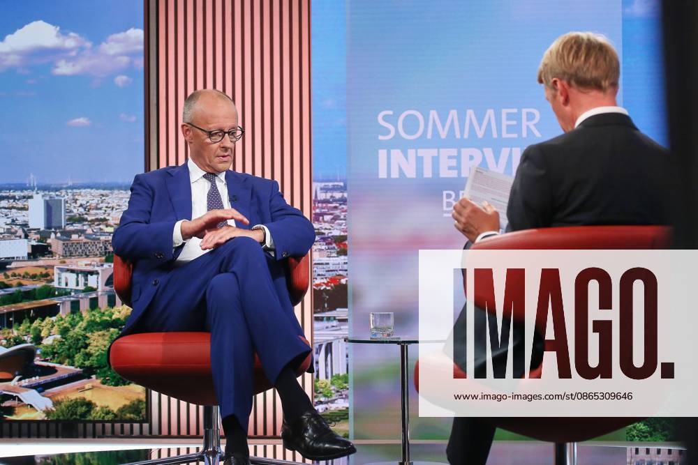 ARD Capital Studio Summer Interview: Chancellor Friedrich Merz (CDU) and Markus Preiß during the interview in the studio
