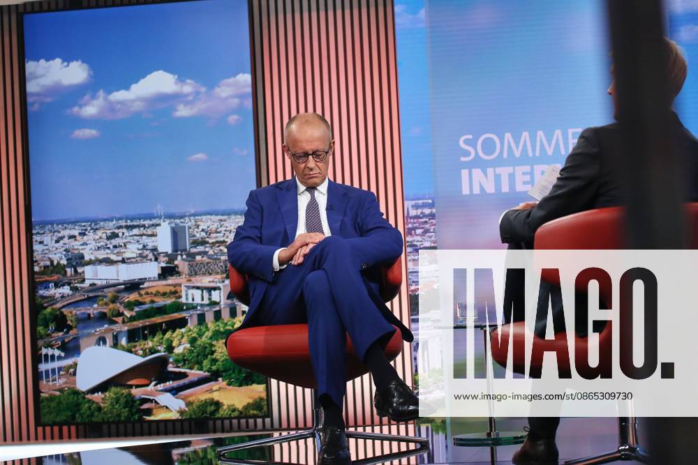 ARD Capital Studio Summer Interview: Chancellor Friedrich Merz (CDU) and Markus Preiß during the interview in the studio
