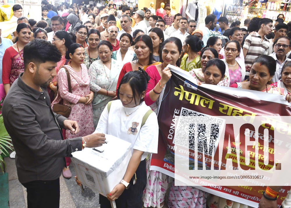 Members of Shri Pashupatinath Nepali community raise funds for the Nepal flood victims Bhopal, Aug 30 (ANI): Members of Shri Pashupatinath Nepali community raise funds for the Nepal flood victims, in Bhopal on Sunday. Bhopal Madhya Pradesh India