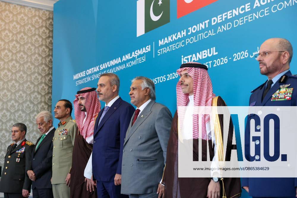 First committee meeting of Mecca Joint Defense Agreement begins in Istanbul ISTANBUL, TURKIYE - AUGUST 31: (---- MANDATORY CREDIT - TURKISH FOREIGN MINISTRY HANDOUT - NO MARKETING NO ADVERTISING CAMPAIGNS - DISTRIBUTED AS A SERVICE TO CLIENTS----) Turkish Foreign Minister Hakan Fidan, Turkish National Defense Minister Yasar Guler, Turkish Chief of General Staff Gen. Selcuk Bayraktaroglu, Pakistani Foreign Minister Muhammad Ishaq Dar, Pakistani Defense Minister Khawaja Muhammad Asif, Pakistani Chief of Army Staff Field Marshal Asim Munir, Saudi Foreign Minister Faisal bin Farhan, Saudi Defense Minister Khalid bin Salman and Saudi Chief of General Staff Gen. Fayyadh bin Hamed Al-Ruwaili attend the first meeting of the St
