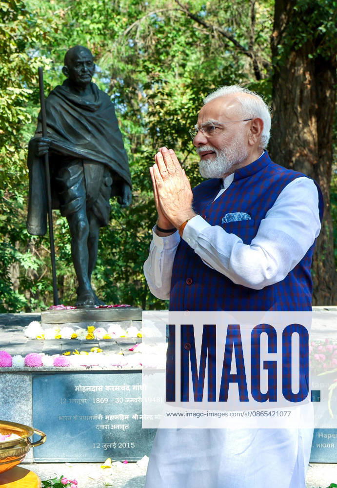 PM Modi Pays Tribute at Mahatma Gandhi Memorial in Bishkek Bishkek Kyrgyzstan , Aug 31 (ANI): Prime Minister Narendra Modi pays tribute at the Mahatma Gandhi Memorial, in Bishkek on Monday. (Narendra Modi Photo Gallery ANI Photo) Bishkek Kyrgyzstan