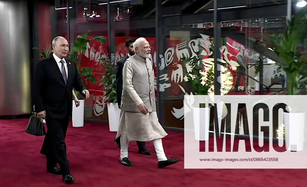PM Modi at the official opening ceremony of the VI World Nomad Games Bishkek Kyrgyzstan , Aug 31 (ANI): Prime Minister Narendra Modi and Russian President Vladimir Putin arrives to attend the official opening ceremony of the VI World Nomad Games at Bishkek Arena, in Bishkek on Monday. (DD ANI Video Grab) Bishkek Kyrgyzstan