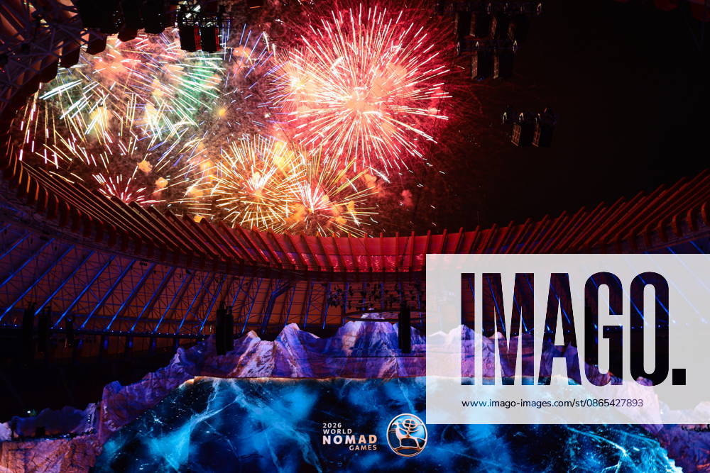 KYRGYZSTAN, BISHKEK - AUGUST 31, 2026: Fireworks go off during a ceremony to open the 2026 World Nomad Games at Bishkek Arena Bishkek Kyrgyzstan - ZUMAt113 20260831_zaa_t113_419