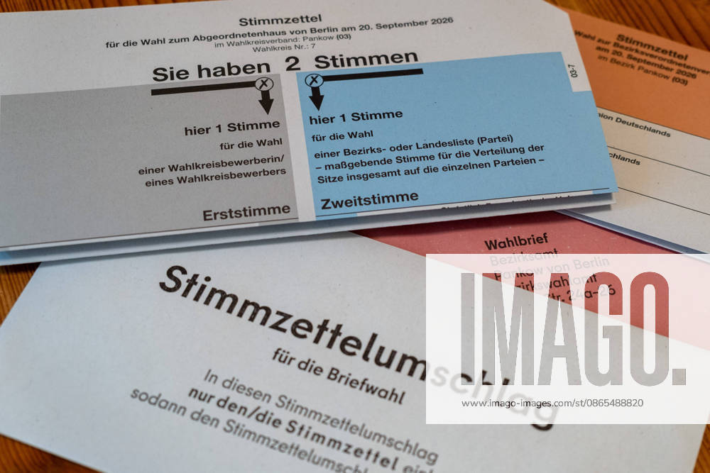 Absentee voting materials, including a ballot and a ballot envelope, for the Berlin House of Representatives election on September 20, 2026 Absentee voting materials S-P202609010983