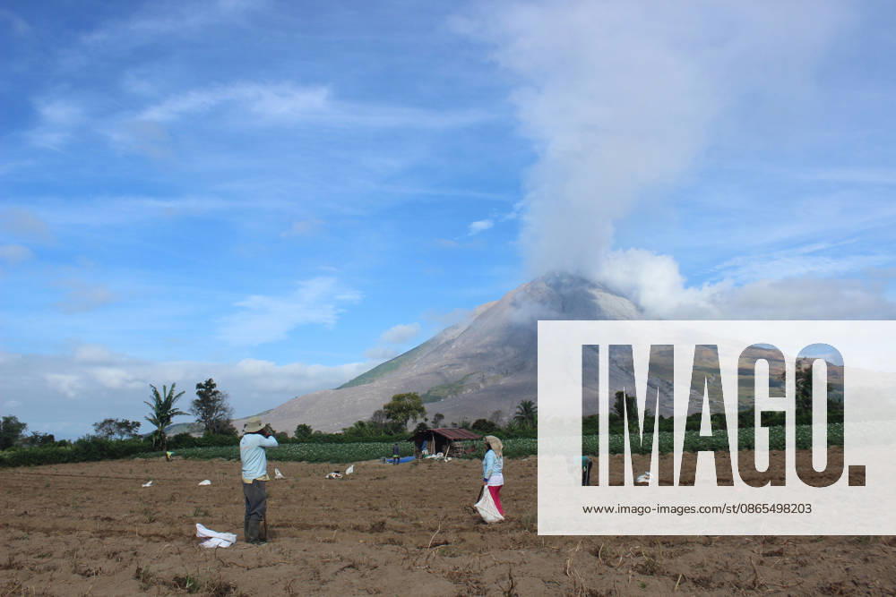 Volcanic activity continues at Mount Sinabung following massive eruption KARO, INDONESIA - SEPTEMBER 1: Workers on a field as volcanic activity continues at Mount Sinabung as it spews volcanic material in Karo Regency, North Sumatra, Indonesia, on September 1, 2026. Following a massive eruption on August 31 that sent a thick column of volcanic ash approximately 3,500 meters (3.5 kilometers) above its summit, the ongoing ashfall and atmospheric disruptions led to the cancellation of 21 flights to and from Kualanamu International Airport. Risky Cahyadi Anadolu Karo Indonesia. Editorial use only. Please get in touch for any other usage.