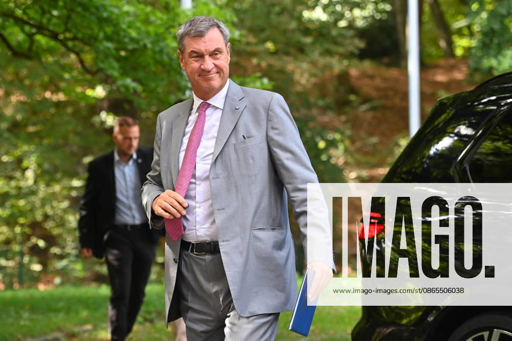 Arrival of Markus SOEDER, Minister-President of Bavaria and CSU Chairman; single image, cropped shot, half-length portrait; press conference of the Bavarian State Government following a cabinet meeting on September 1, 2026, at the Prinz Carl Palais in Munich