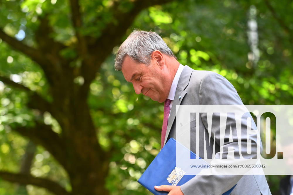 Arrival of Markus SOEDER, Minister-President of Bavaria and CSU Chairman; single image, cropped shot, half-length portrait; press conference of the Bavarian State Government following a cabinet meeting on September 1, 2026, at the Prinz Carl Palais in Munich