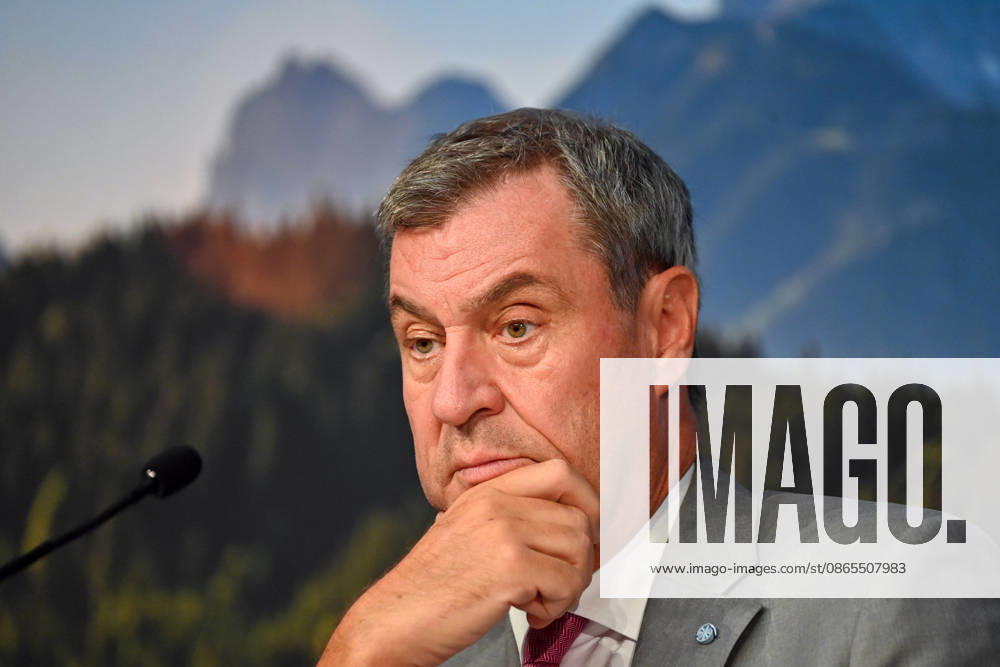 Markus SOEDER, Minister-President of Bavaria and CSU Chairman, gesturing, skeptical, pensive, single frame, cropped close-up, portrait,Portrait: Press conference of the Bavarian State Government following a cabinet meeting on September 1, 2026, at the Prinz Carl Palais in Munich