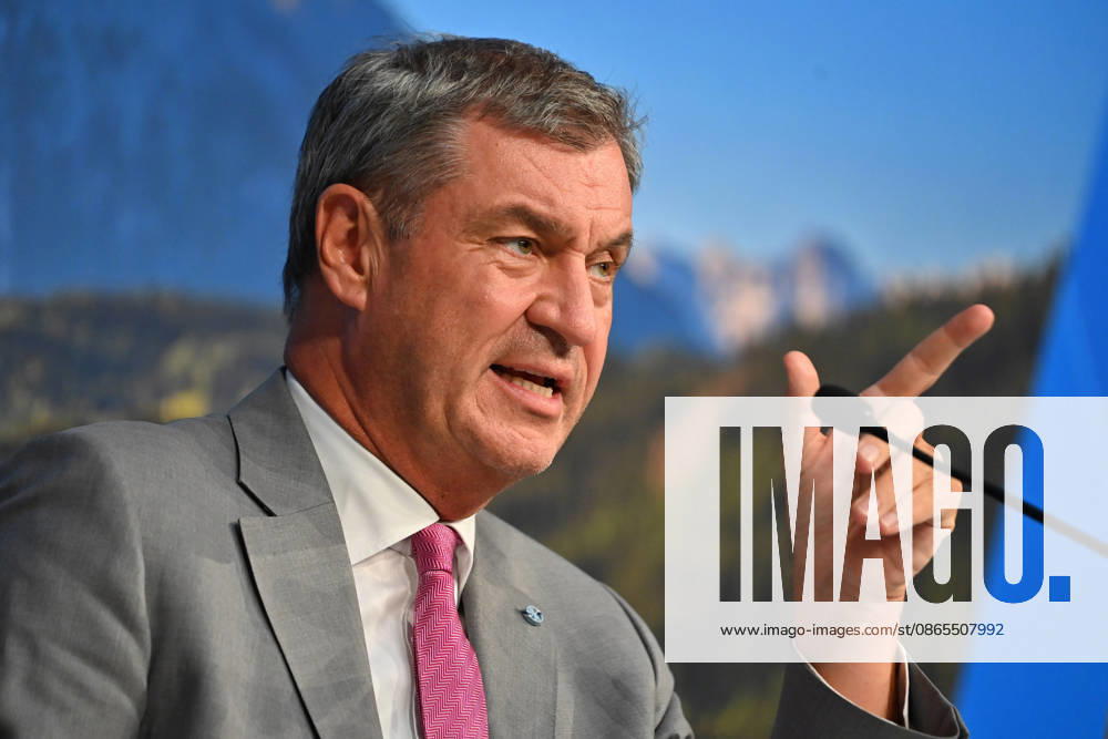 Markus SOEDER, Minister-President of Bavaria and CSU Chairman, gesturing, still image, cropped single shot, portrait, press conference of the Bavarian State Government following a cabinet meeting on September 1, 2026, at the Prinz Carl Palais in Munich