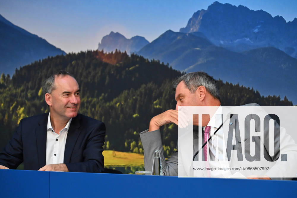 From left: Hubert AIWANGER, Independent Voters, Bavarian Minister of Economic Affairs; Markus SOEDER, Minister-President of Bavaria and CSU Chairman; press conference of the Bavarian State Government following the cabinet meeting on September 1, 2026, at the Prinz Carl Palais in Munich
