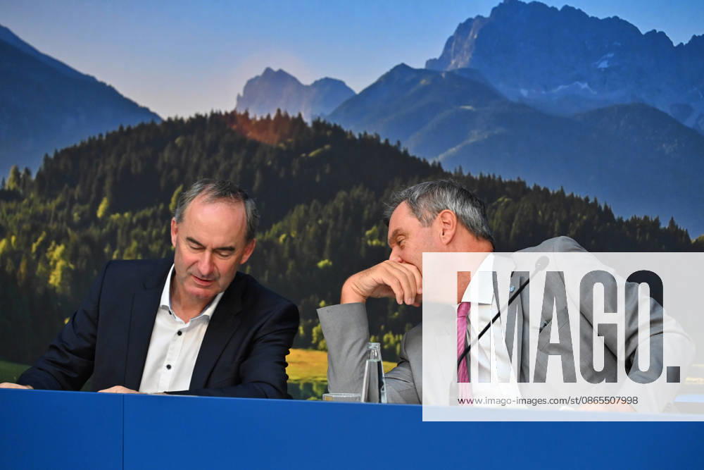 From left: Hubert AIWANGER, Independent Voters, Bavarian Minister of Economic Affairs; Markus SOEDER, Minister-President of Bavaria and CSU Chairman; press conference of the Bavarian State Government following the cabinet meeting on September 1, 2026, at the Prinz Carl Palais in Munich
