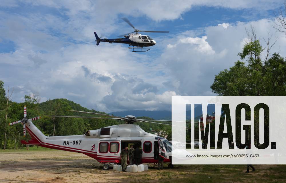 (260901) -- NUWAKOT, Sept. 1, 2026 -- A rescue helicopter takes off before heading for mudslide-affected areas in Nuwakot, Nepal, Aug. 31, 2026. Nepalese authorities said Tuesday that the death toll from the massive mudslide had risen to 1,010, with 4,599 people still missing. ) NEPAL-NUWAKOT-MUDSLIDE-AFTERMATH LiuxTian