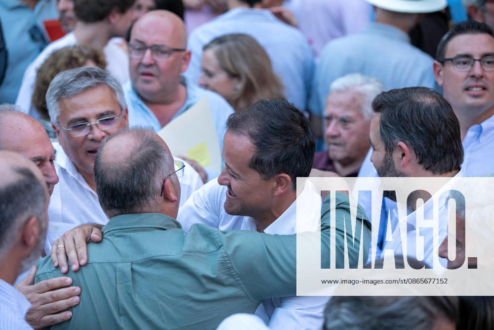 Toledo Holds Rally in Support of the People of Ceuta: PP Secretary-General Miguel Tellado and the mayor of Toledo and provincial president of the PP, Carlos Velázquez, during a rally in solidarity with Ceuta on September 2, 2026, in Toledo, Castilla-La Mancha, Spain. Coinciding with Ceuta Day, more than 260 Spanish municipalities have been called upon to show their support for the people of Ceuta in the face of the migration crisis caused by the arrival of more than 70,000 migrants across the border with Morocco. The demonstrations are part of the For Ceuta initiative, backed by the Spanish Federation of Municipalities and Provinces (FEMP). SEPTEMBER 2, 2026 CEUTA DAY PROTEST RALLY MIGRANTS IMMIGRANTS FEMP SUPPORT SOLIDARITY MIGRATION CR