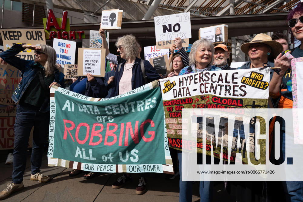 Campaign group Action To Protect Rural Scotland, along with representatives from fourteen local campaign groups opposed to proposed AI data centres, held a protest outside the Scottish Parliament in Edinburgh. Campaigners are calling for an immediate moratorium on hyperscale data centres, arguing that they could place unprecedented demands on Scotlands electricity infrastructure and have environmental consequences for nearby communities. Edinburgh UK - ZUMAs357 20260903_zip_s357_009