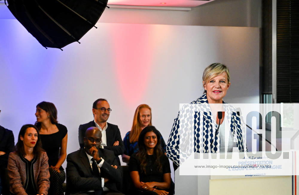 Céline Géraud, a former judoka and French television host; Gabriel Attal, secretary-general of the Renaissance party and candidate in the upcoming presidential election, speaks during a press conference to introduce his campaign team at the Renaissance headquarters in Paris, France, on September 3, 2026 Christian Liewig Bestimage General Secretary of the French centrist party Renaissance and upcoming presidential election candidate Gabriel Attal during a press conference to present his campaign team at the Renaissance headquarters in Paris, France, on September 3, 2026 Paris France