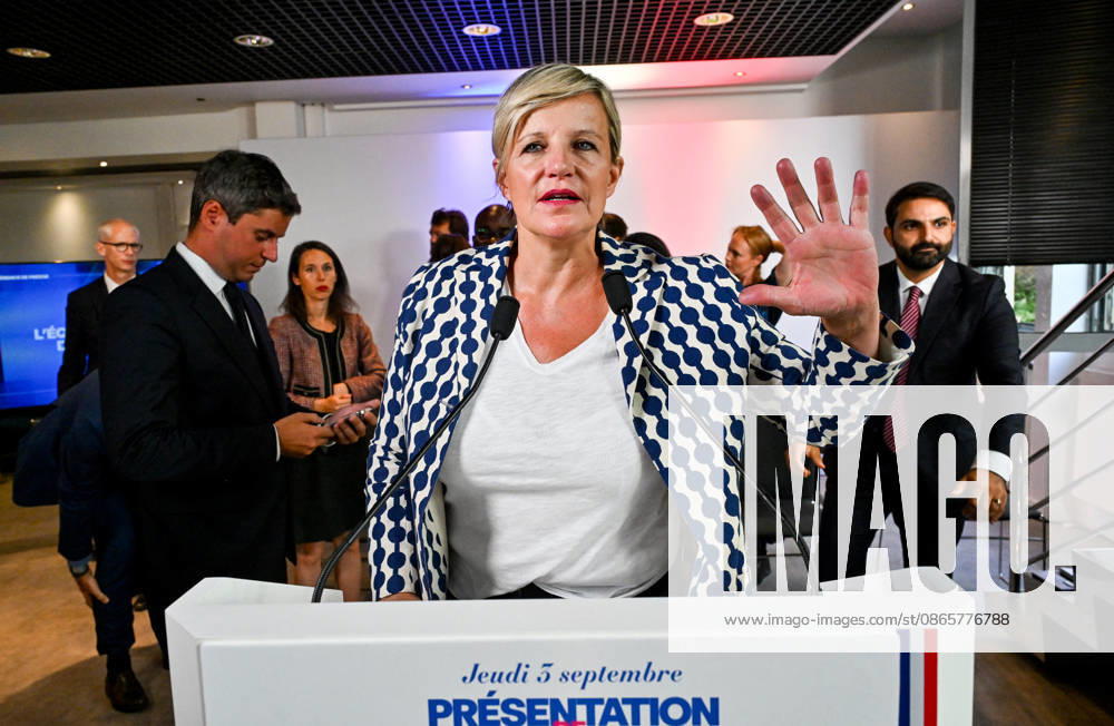 Céline Géraud, a former judoka and French television host; Gabriel Attal, secretary-general of the Renaissance party and candidate in the upcoming presidential election, speaks during a press conference to introduce his campaign team at the Renaissance headquarters in Paris, France, on September 3, 2026 Christian Liewig Bestimage General Secretary of the French centrist party Renaissance and upcoming presidential election candidate Gabriel Attal during a press conference to present his campaign team at the Renaissance headquarters in Paris, France, on September 3, 2026 Paris, France