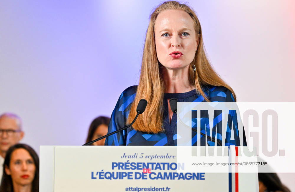 Violette Spillebout, a member of the National Assembly for Ensemble Pour la République and a member of the Renaissance party’s presidential campaign team; Gabriel Attal, secretary-general of the Renaissance party and candidate in the upcoming presidential election, speaks during a press conference to introduce his campaign team at the Renaissance headquarters in Paris, France, on September 3, 2026. Christian Liewig Bestimage General Secretary of the French centrist party Renaissance and upcoming presidential election candidate Gabriel Attal during a press conference to present his campaign team at the Renaissance headquarters in Paris, France, on September 3, 2026. Paris, France