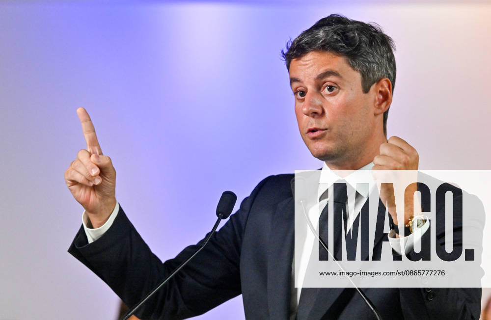 Gabriel Attal, secretary general of the Renaissance party and candidate in the upcoming presidential election, speaks at a press conference to introduce his campaign team at the Renaissance headquarters in Paris, France, on September 3, 2026. Christian Liewig Bestimage General Secretary of the French centrist party Renaissance and upcoming presidential election candidate Gabriel Attal during a press conference to present his campaign team at the Renaissance headquarters in Paris, France, on September 3, 2026. Paris, France