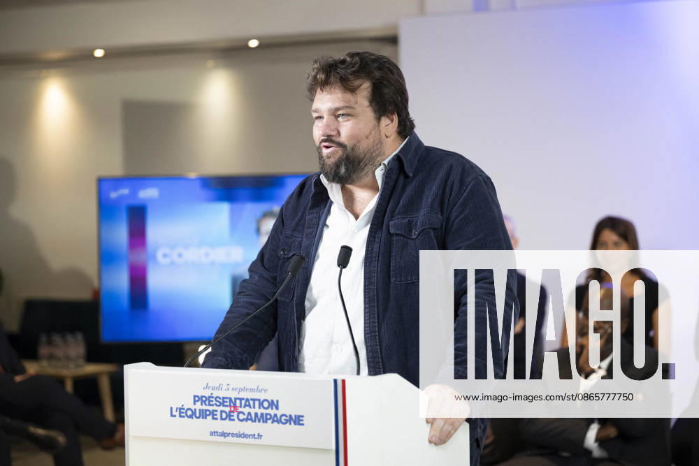 Gabriel Attal Present His Campaign Team - Paris Maxime Cordier during a press conference to present his campaign team (back) at the Renaissance headquarters in Paris on September 3, 2026. Photo by Eliot Blondet ABACAPRESS.COM Paris France France