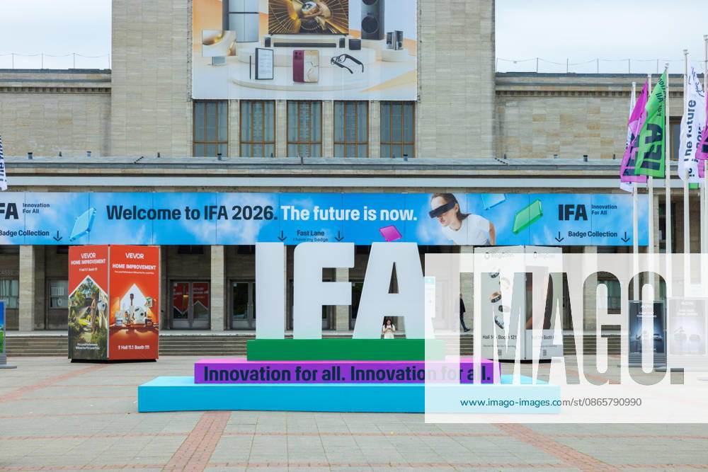 Highlights from IFA 2026 in Berlin, Germany, on September 3, 2026. 2026 3D IFA logo at the entrance to Messe Berlin