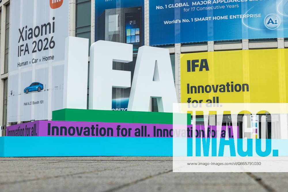 Highlights from IFA 2026 in Berlin, Germany, on September 3, 2026. 3D IFA logo at the entrance to Messe Süd.