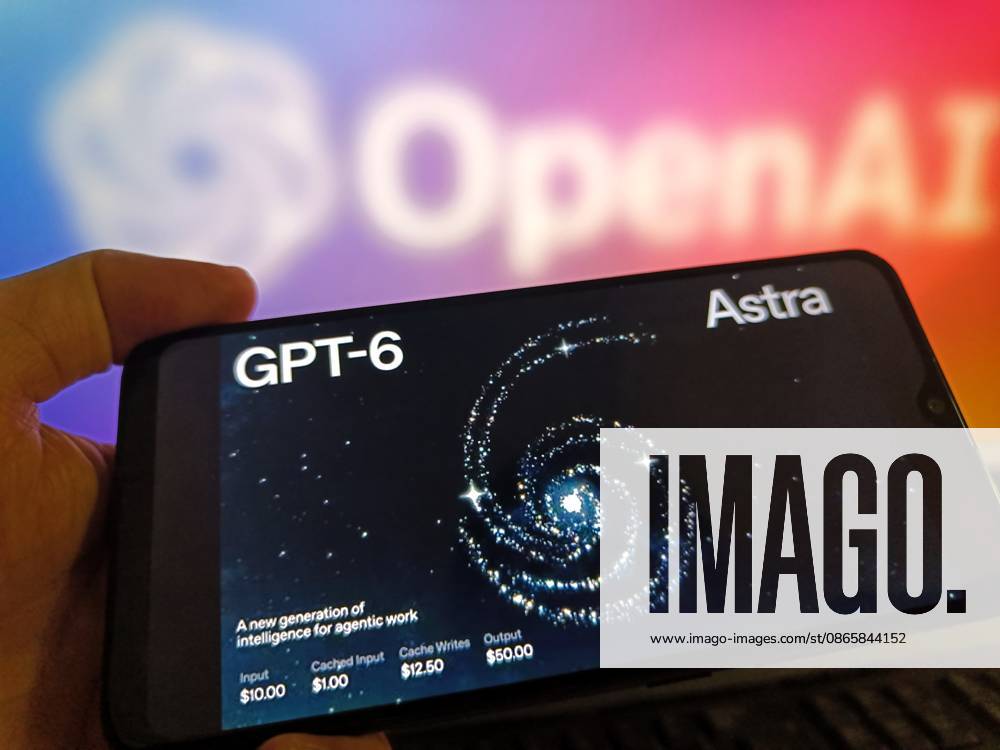 GPT-6 Astra SUQIAN, CHINA - SEPTEMBER 4, 2026 - A netizen is using his mobilephone to view GPT-6 Astra logo and using his computer to view OpenAI logo in Suqian, Jiangsu, China on September 4, 2026. Suqian Jiangsu China