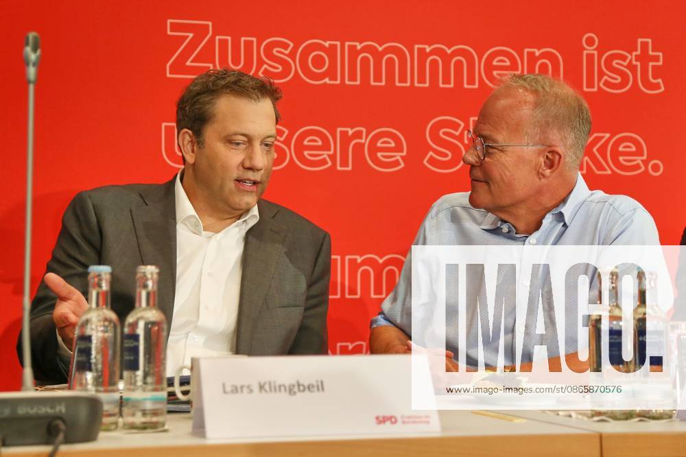 German Bundestag SPD Caucus Meeting Federal Minister of Finance Lars Klingbeil (SPD) and Matthias Miersch (SPD)