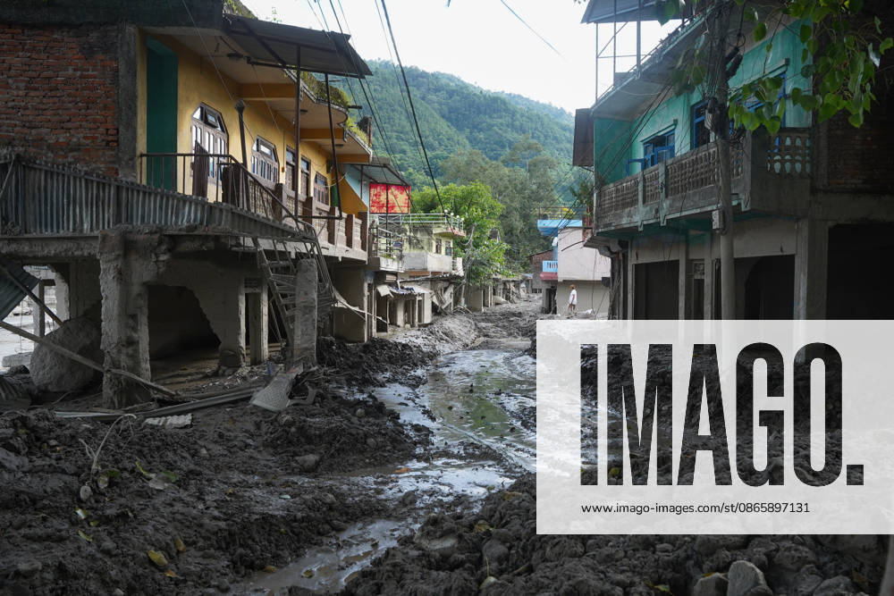Floods in Nepal have damaged houses in Devighat, Nuwakot, and covered roads with mud and debris. Local residents are facing significant hardships as cleanup and restoration efforts continue. Nuwakot Nepal - ZUMAa308 20260904_znp_a308_002