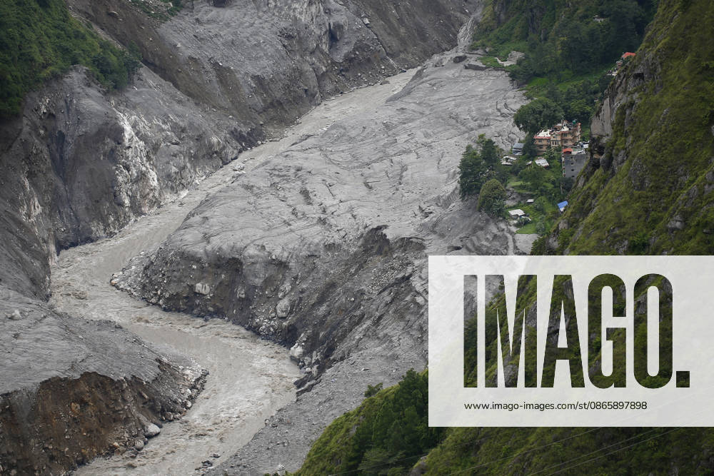 An aerial view from a Nepal Army MI-17 helicopter shows villages devastated by flash floods at Syaphrubesi near the Nepal-China border, in Rasuwa district, Nepal, on Friday, September 4, 2026. The floods have left 1,287 people dead and 5,083 missing, while 13,093 people have been rescued as search and rescue operations continue. Rasuwa Nepal - ZUMAg200 20270904_zap_g200_005