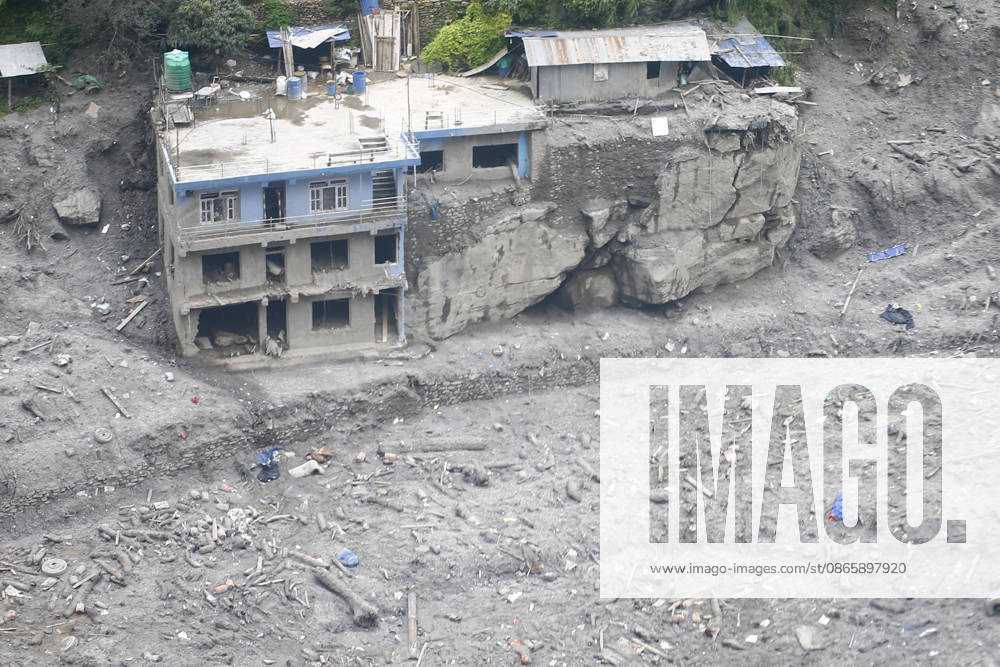 An aerial view from a Nepal Army MI-17 helicopter shows villages devastated by flash floods in Timure, near the Nepal-China border, in Rasuwa district, Nepal, on Friday, September 4, 2026. The floods have left 1,287 people dead and 5,083 missing, while 13,093 people have been rescued as search and rescue operations continue. Rasuwa Nepal - ZUMAg200 20270904_zap_g200_002