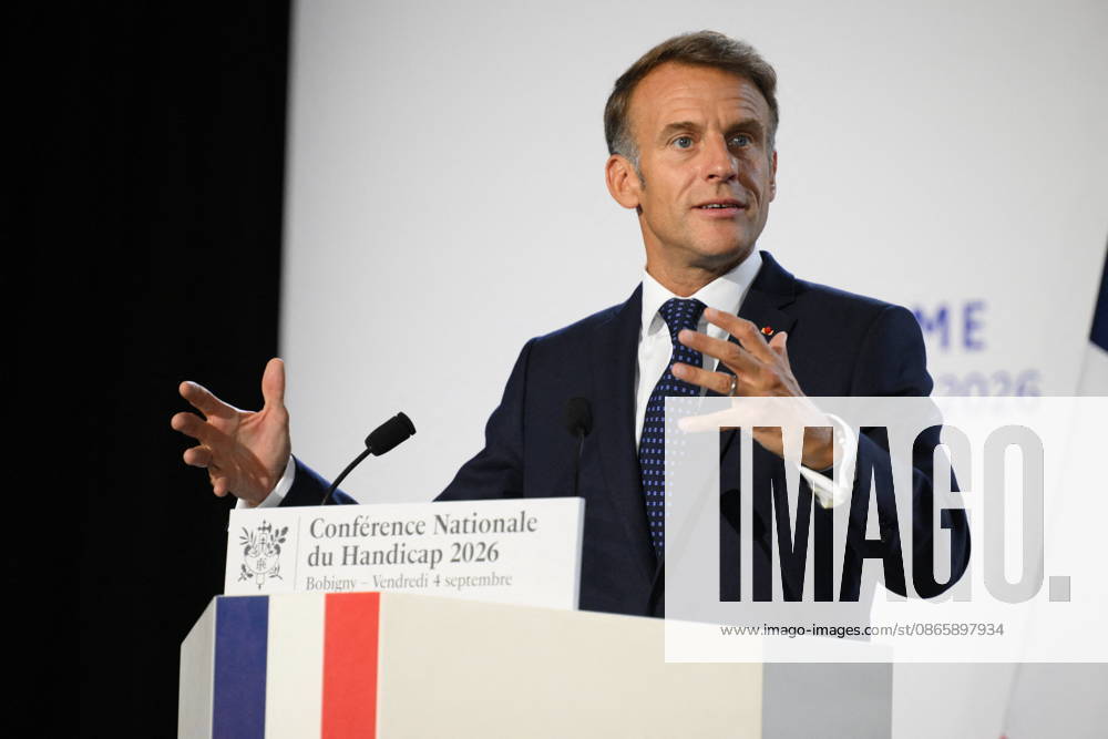 President Macron At National Conference on Disability - Bobigny French President Emmanuel Macron delivers a speech at the conclusion of the National Conference on Disability in Bobigny, near Paris, France on September 4, 2026. Photo by Eliot Blondet ABACAPRESS.COM Bobigny France