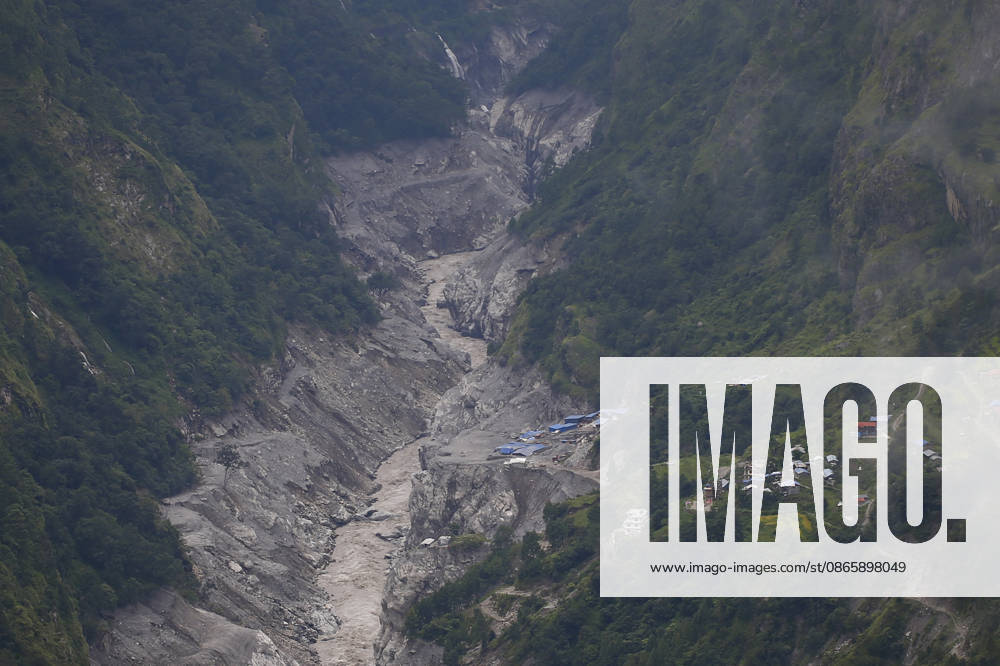 An aerial view from a Nepal Army MI-17 helicopter shows villages devastated by flash floods near Syaphrubesi near the Nepal-China border, in Rasuwa district, Nepal, on Friday, September 4, 2026. The floods have left 1,287 people dead and 5,083 missing, while 13,093 people have been rescued as search and rescue operations continue. Rasuwa Nepal - ZUMAg200 20270904_zap_g200_007