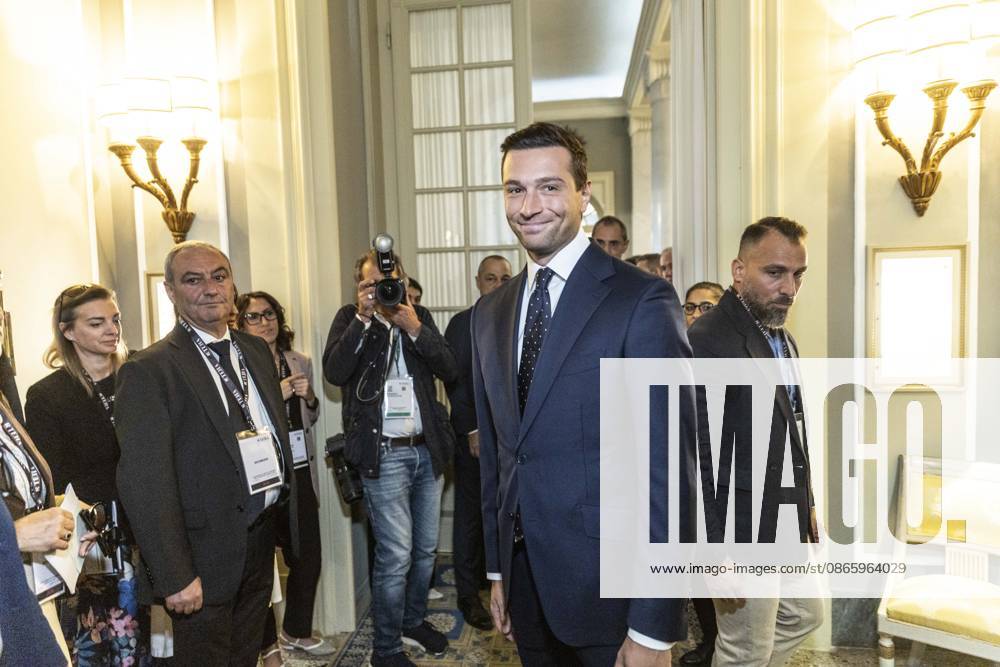 IPA88137340 - Cernobbio, September 4, 2026, Opening of the TEHA 2026 Forum, The European House Ambrosetti Forum 2026, Intelligence on the World, Europe, and Italy. Pictured: the arrival of MEP Jordan Bardella, president of Rassemblement National
